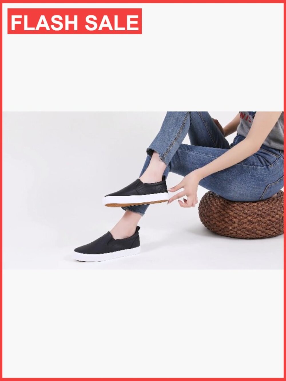 Synthetic Leather Slip On Loafers - Padded Collar Sneakers - Picture 7 of 7